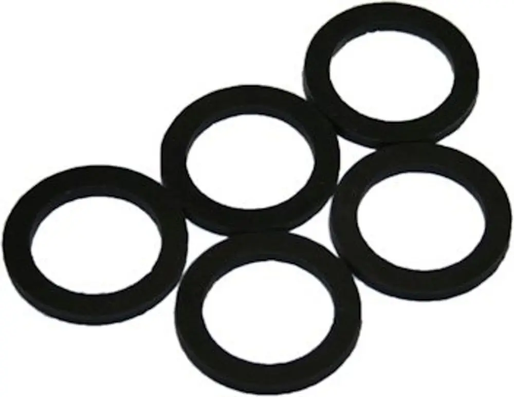 Fünf schwarze Dichtungsringe auf weißem Hintergrund, die zum Beispiel in Bosch Produkten verwendet werden können.
